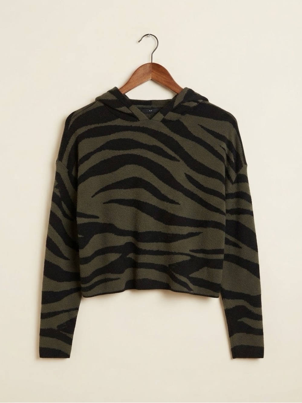 Anthropologie Olive Green and Black Striped Hoodie Sweater